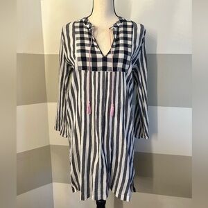 JCREW Striped Tunic Cover Up Dress Pink Tassel size Large